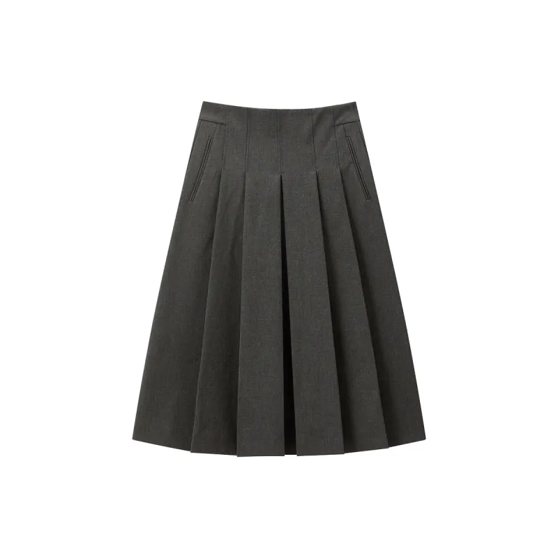 Women's High-Waist Pleated Midi Skirt sold by PEACEBIRD
