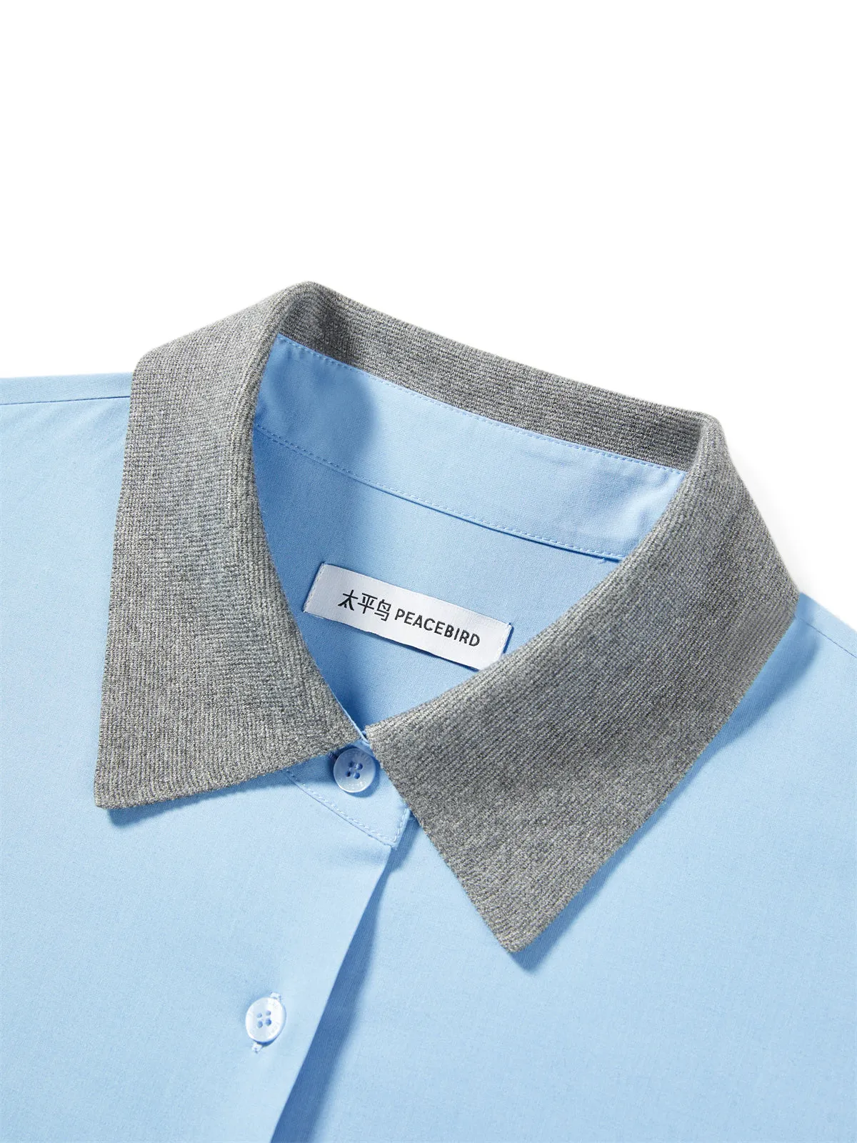 Women's Oversized Shirt with Contrast Collar sold by PEACEBIRD product image thumbnail 4