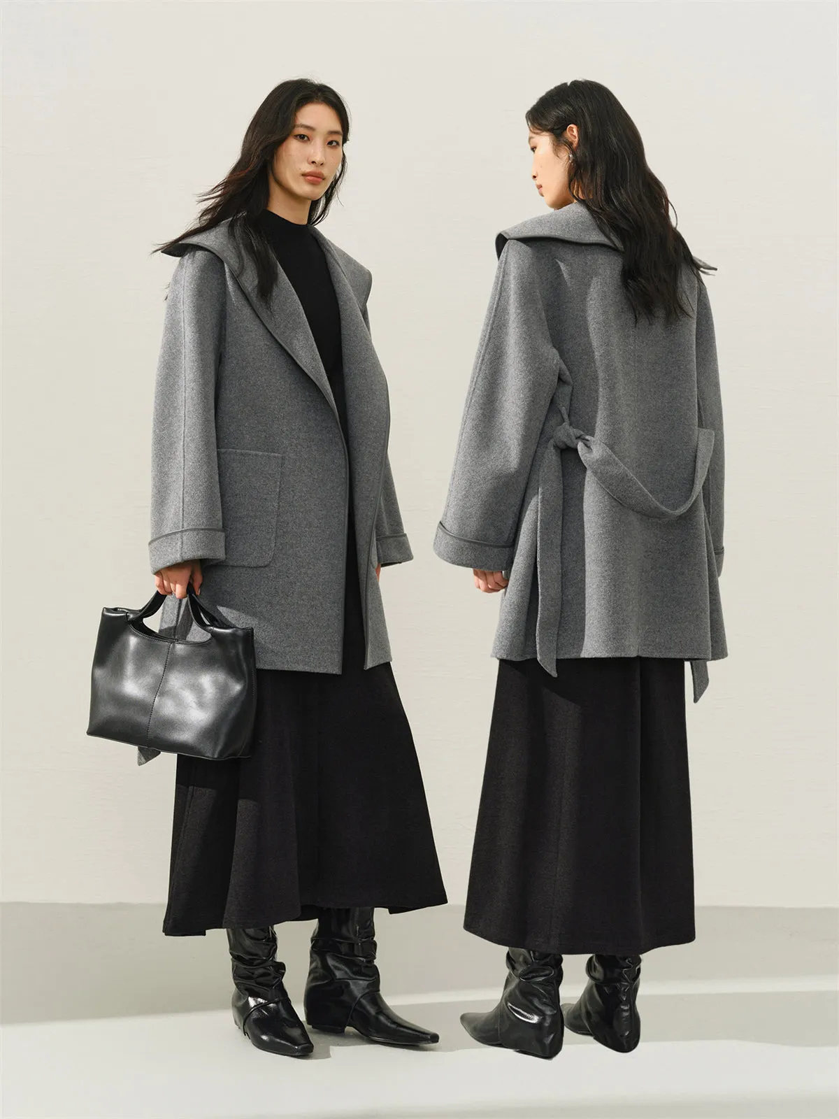 Women's Belted Robe-Style Double-Face Wool Coat sold by PEACEBIRD product image thumbnail 3