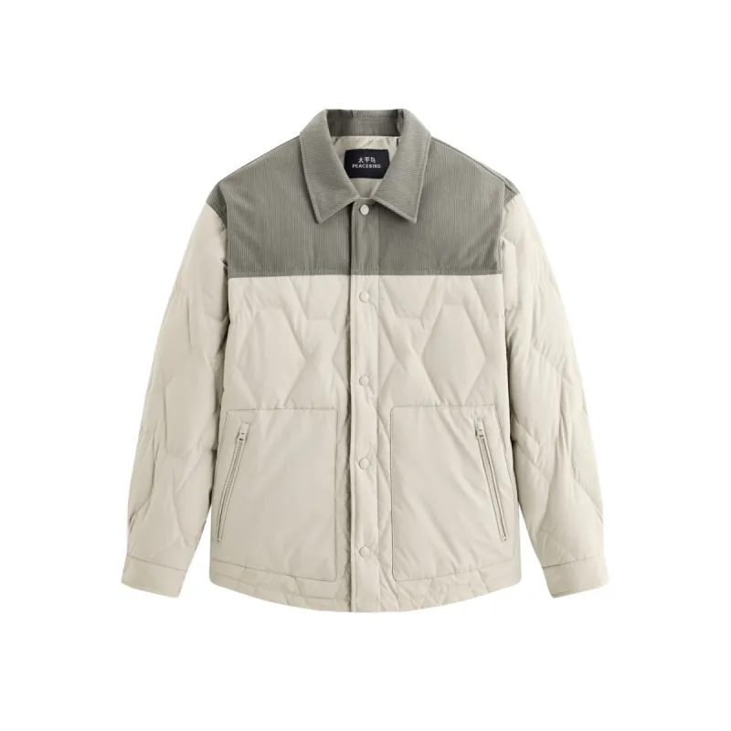 Men's Down Jacket with Corduroy Panels sold by PEACEBIRD