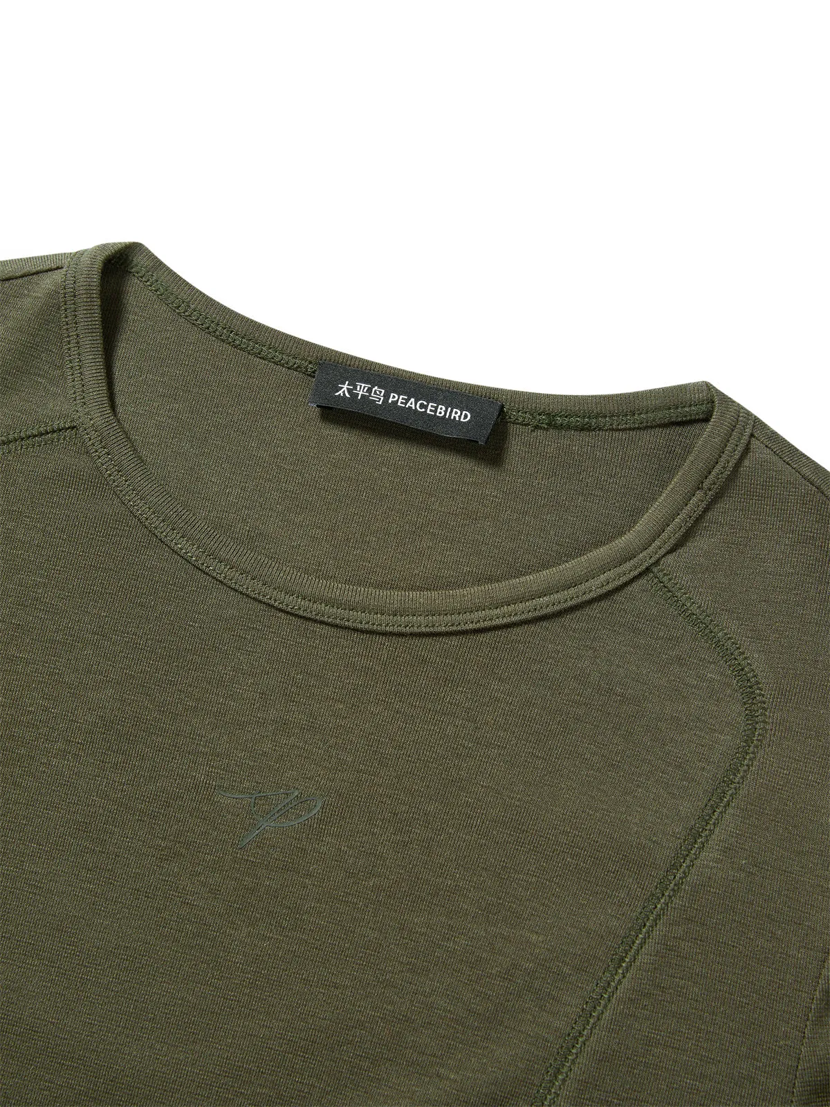 Women's Short Tonal Panel Tencel Long-Sleeve T-Shirt sold by PEACEBIRD product image thumbnail 4