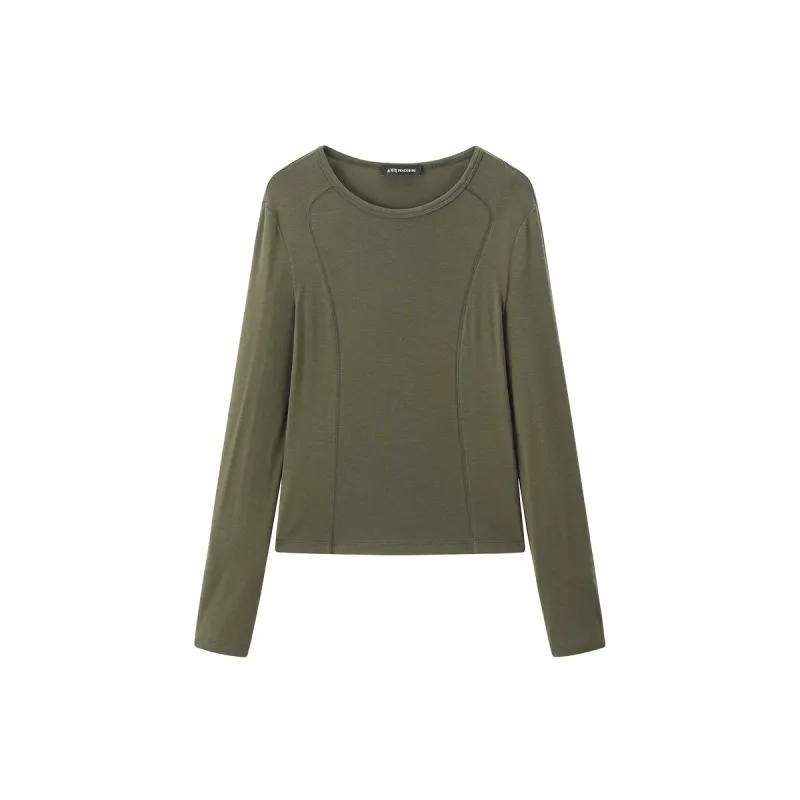 Women's Short Tonal Panel Tencel Long-Sleeve T-Shirt sold by PEACEBIRD