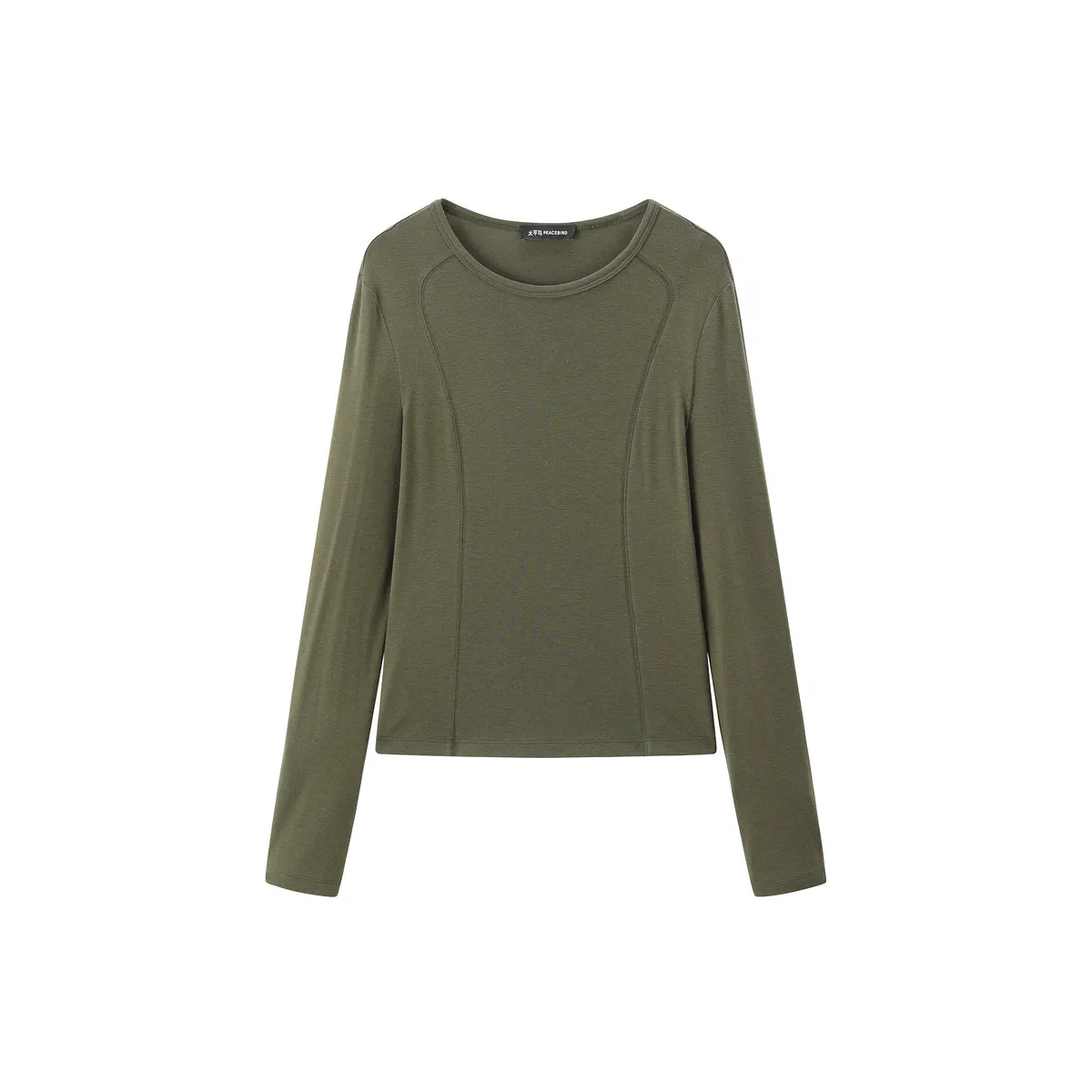 Women's Short Tonal Panel Tencel Long-Sleeve T-Shirt sold by PEACEBIRD