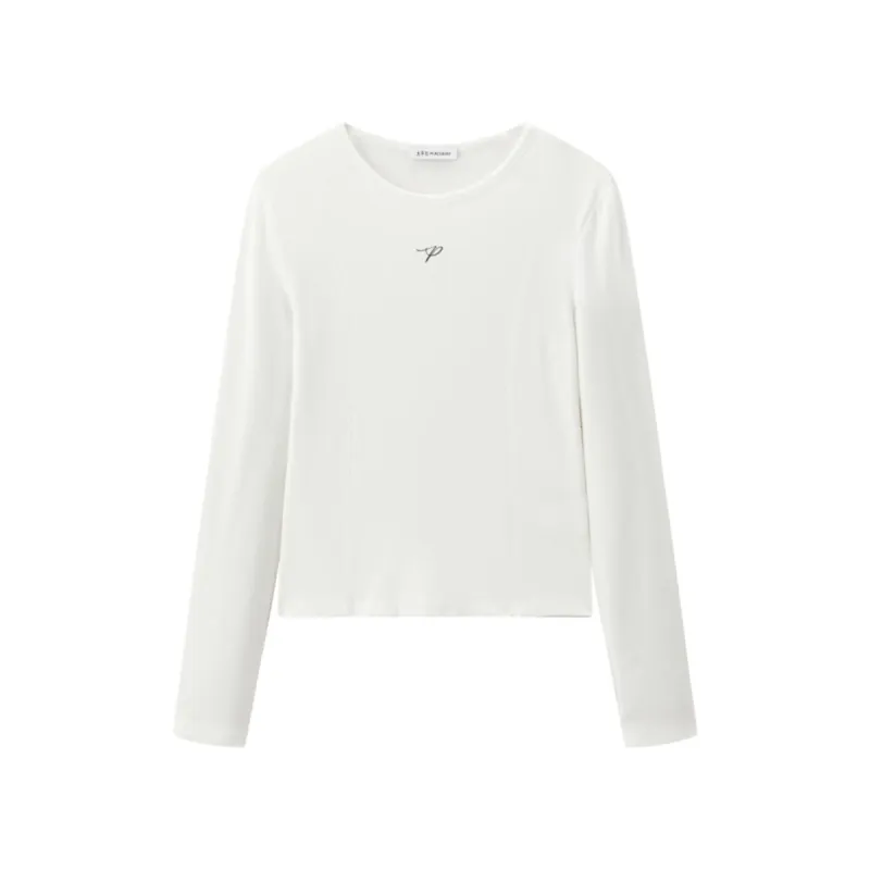 Women's Short Tonal Panel Tencel Long-Sleeve T-Shirt sold by PEACEBIRD