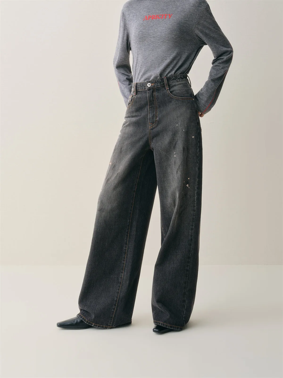 Women's High-Waist Ombre Splatter Wide-Leg Jeans sold by PEACEBIRD product image thumbnail 2