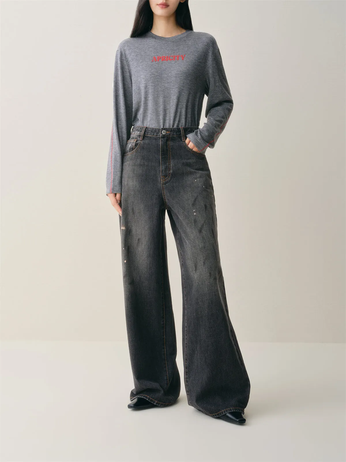 Women's High-Waist Ombre Splatter Wide-Leg Jeans sold by PEACEBIRD product image thumbnail 3