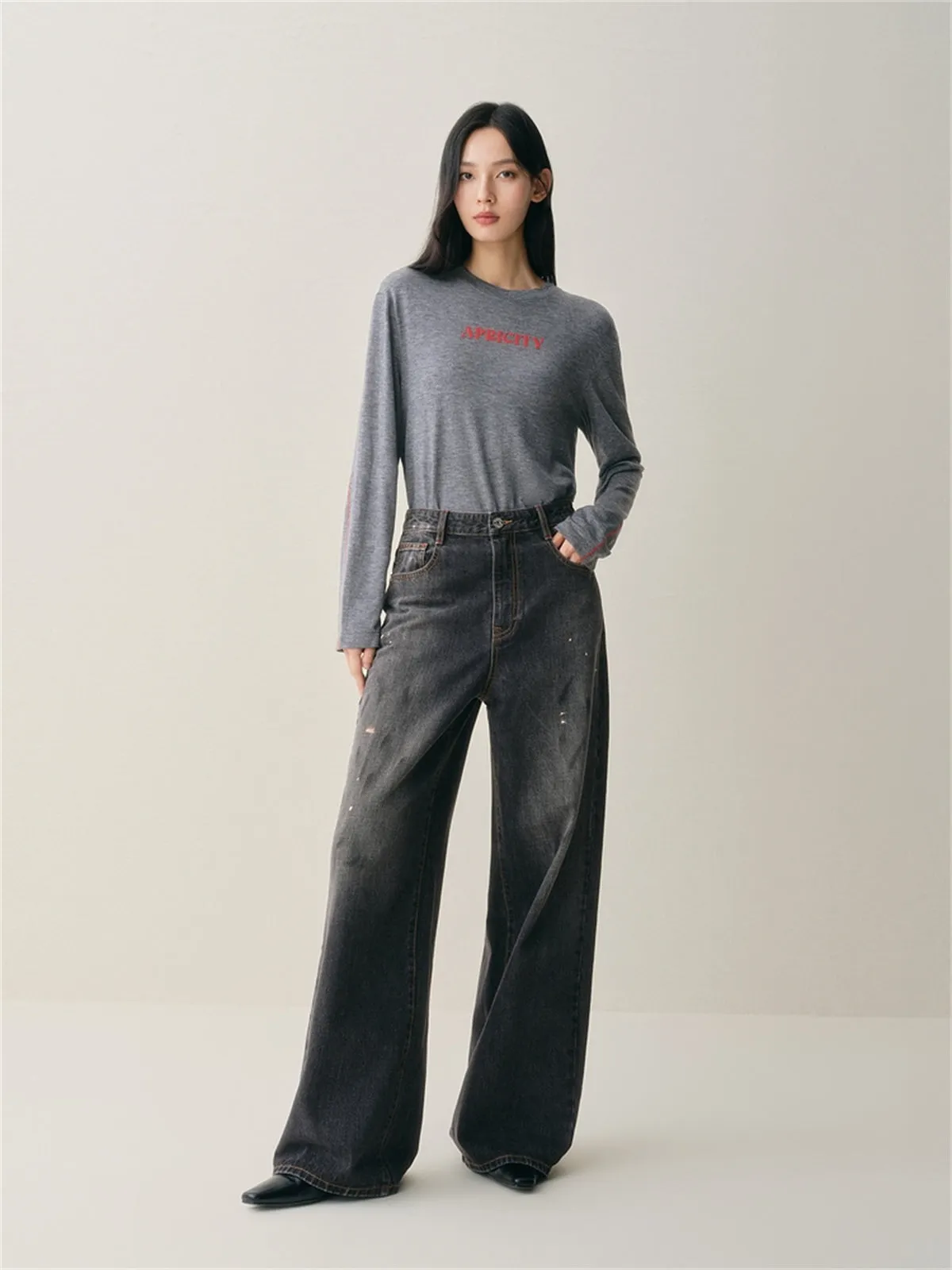 Women's High-Waist Ombre Splatter Wide-Leg Jeans sold by PEACEBIRD product image thumbnail 5