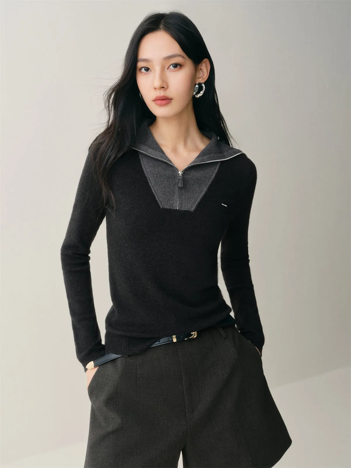 Women's Wool-Blend Wide-Lapel Knit Pullover sold by PEACEBIRD product image thumbnail 2