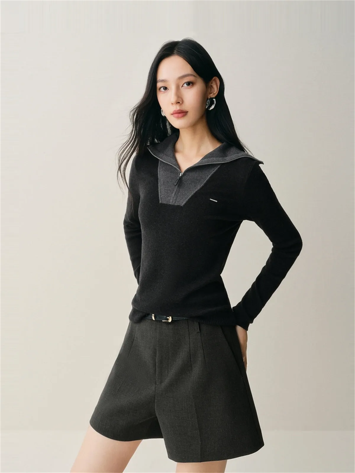 Women's Wool-Blend Wide-Lapel Knit Pullover sold by PEACEBIRD product image thumbnail 3