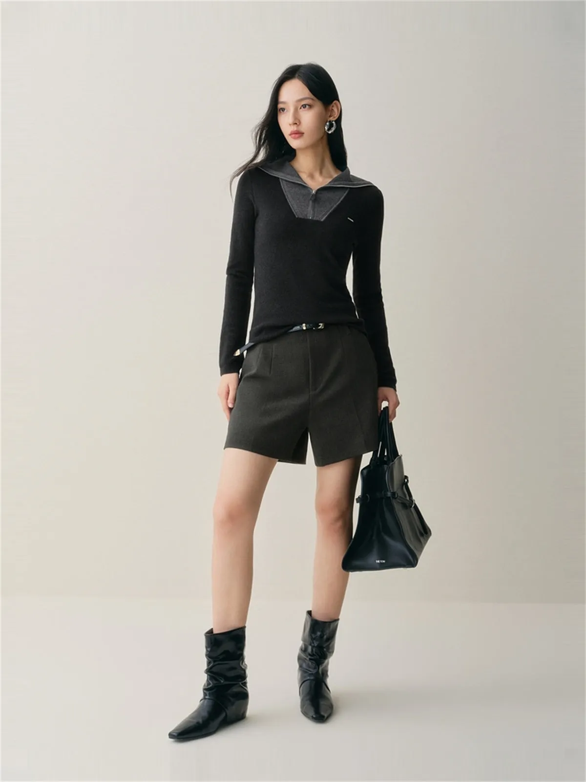 Women's Wool-Blend Wide-Lapel Knit Pullover sold by PEACEBIRD product image thumbnail 5