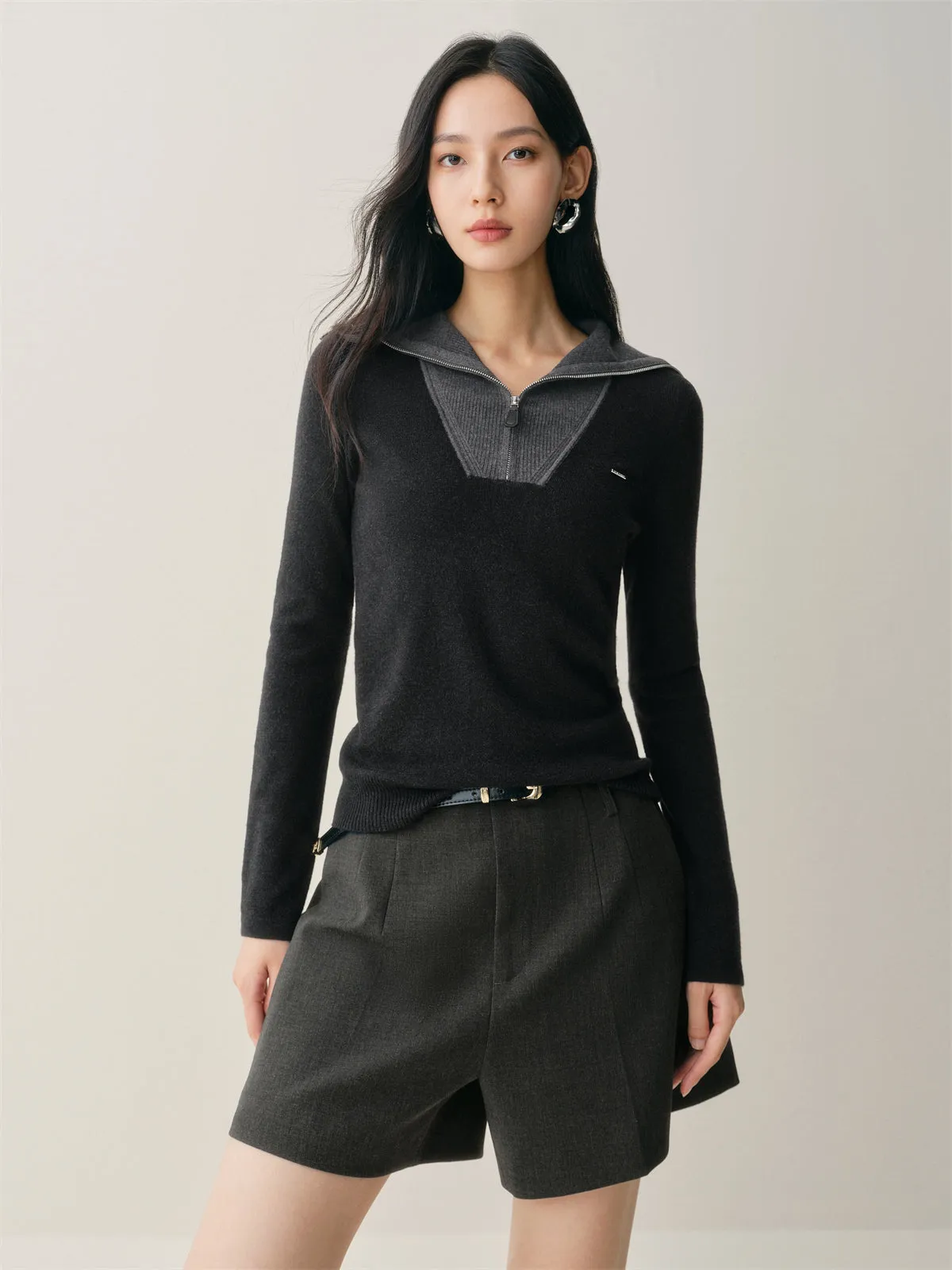 Women's Wool-Blend Wide-Lapel Knit Pullover sold by PEACEBIRD product image thumbnail 4