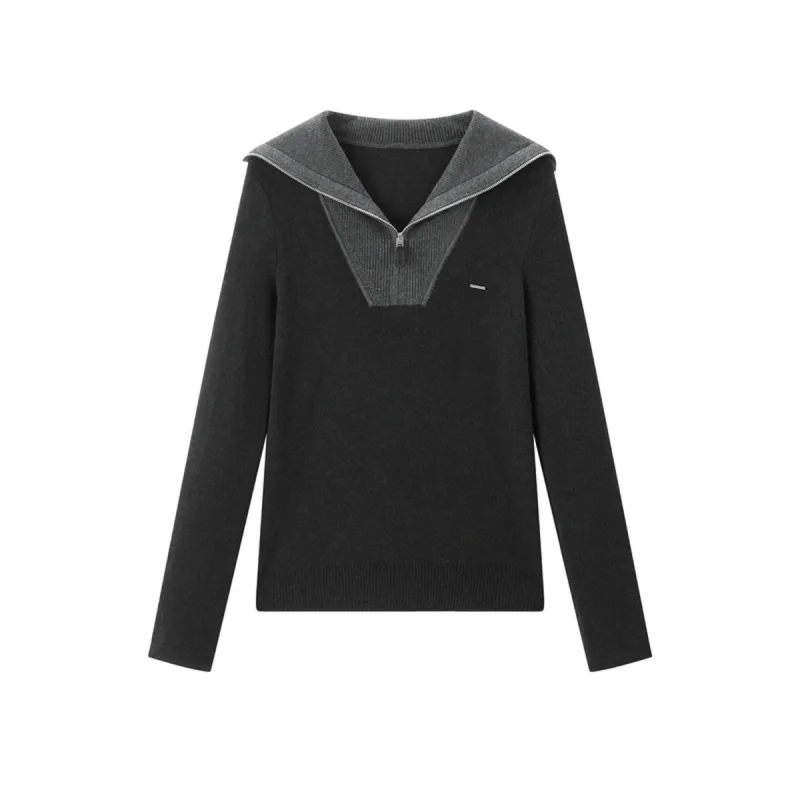 Women's Wool-Blend Wide-Lapel Knit Pullover sold by PEACEBIRD