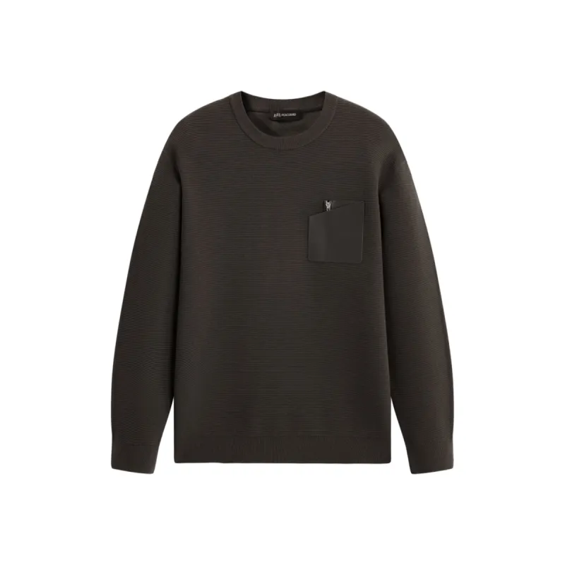 Men's Solid Knit Sweater with PU Pocket sold by PEACEBIRD