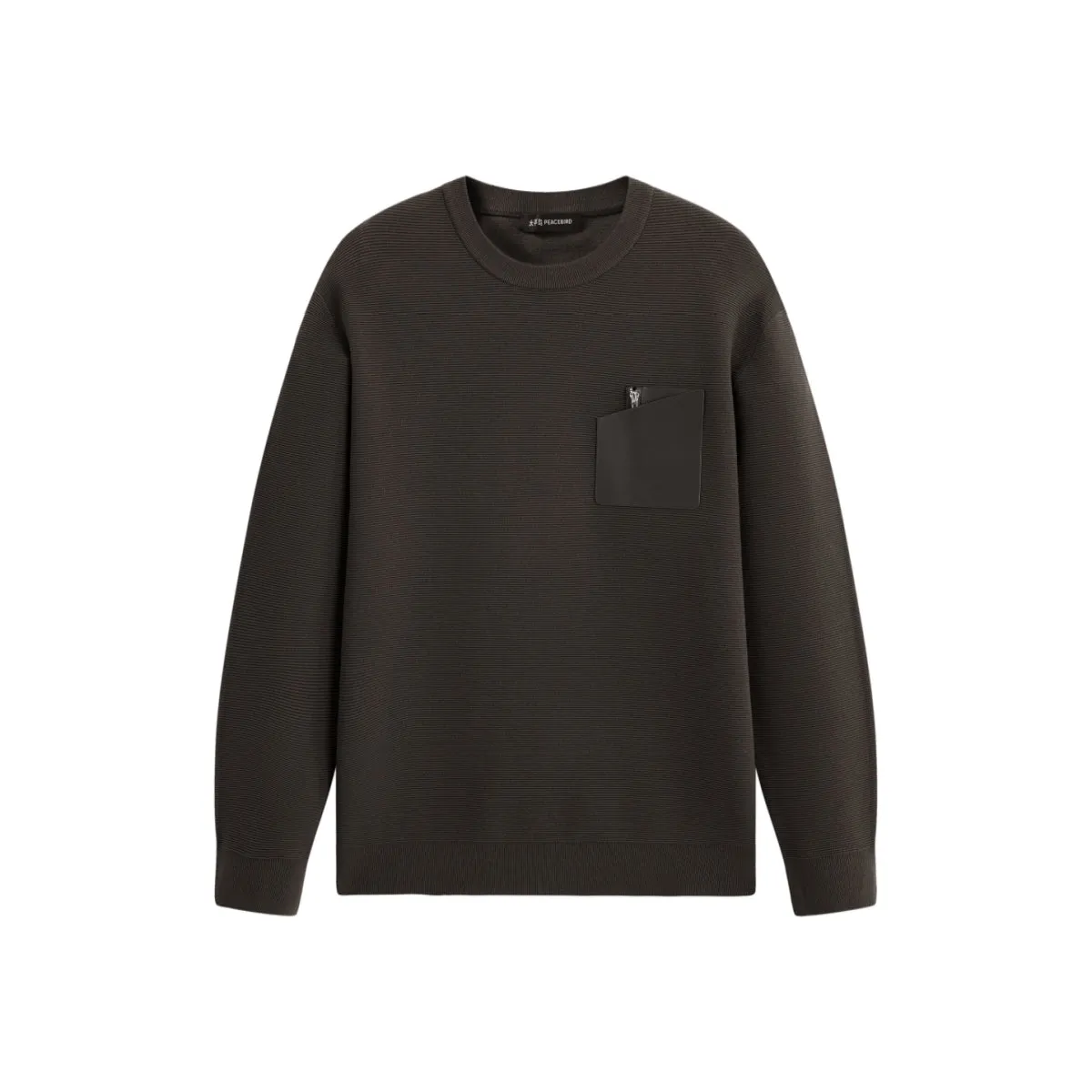 Men's Solid Knit Sweater with PU Pocket sold by PEACEBIRD