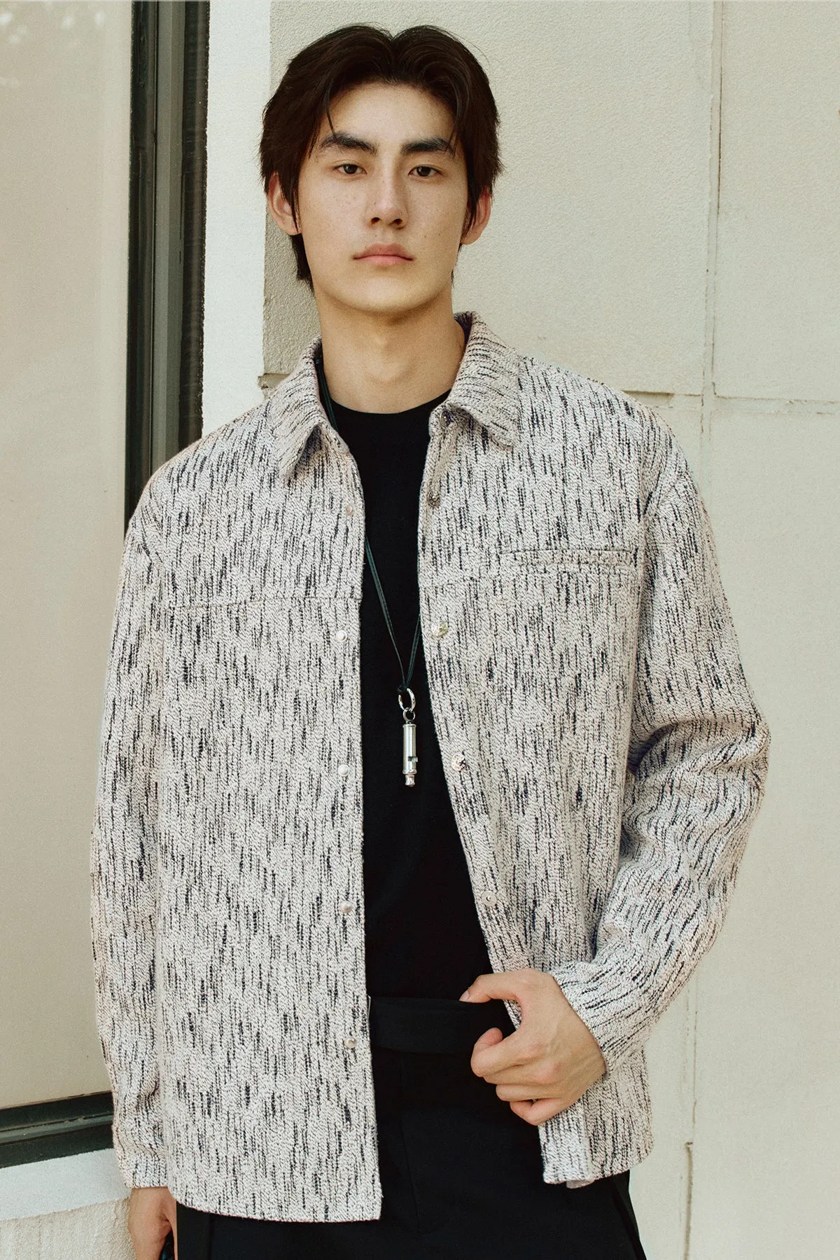 Men's Fleece-Lined Textured Tweed Shirt sold by PEACEBIRD product image thumbnail 2