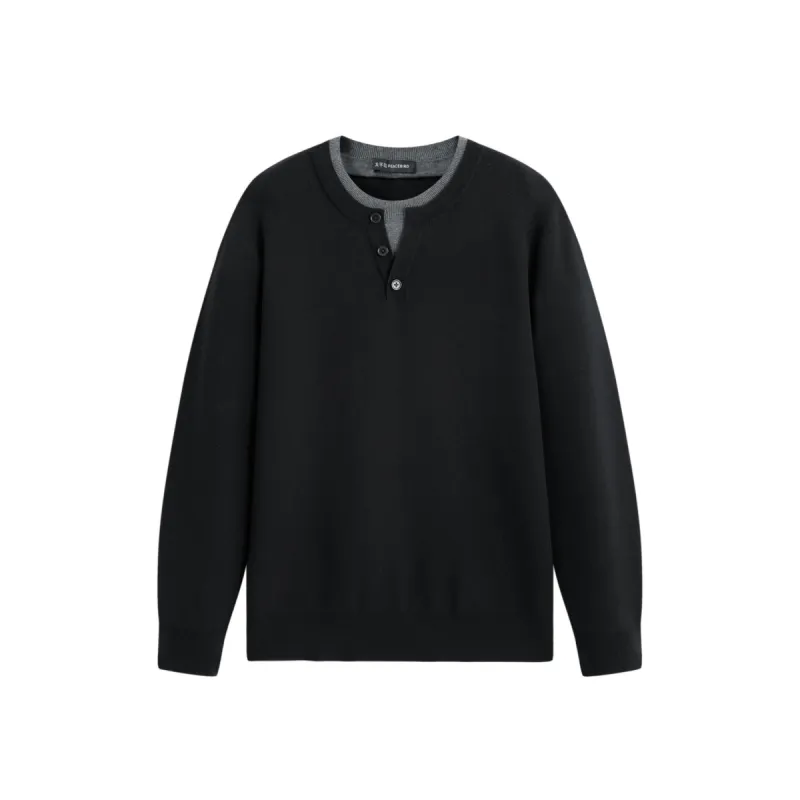Men's Layered-Look Henley Knit Sweater sold by PEACEBIRD