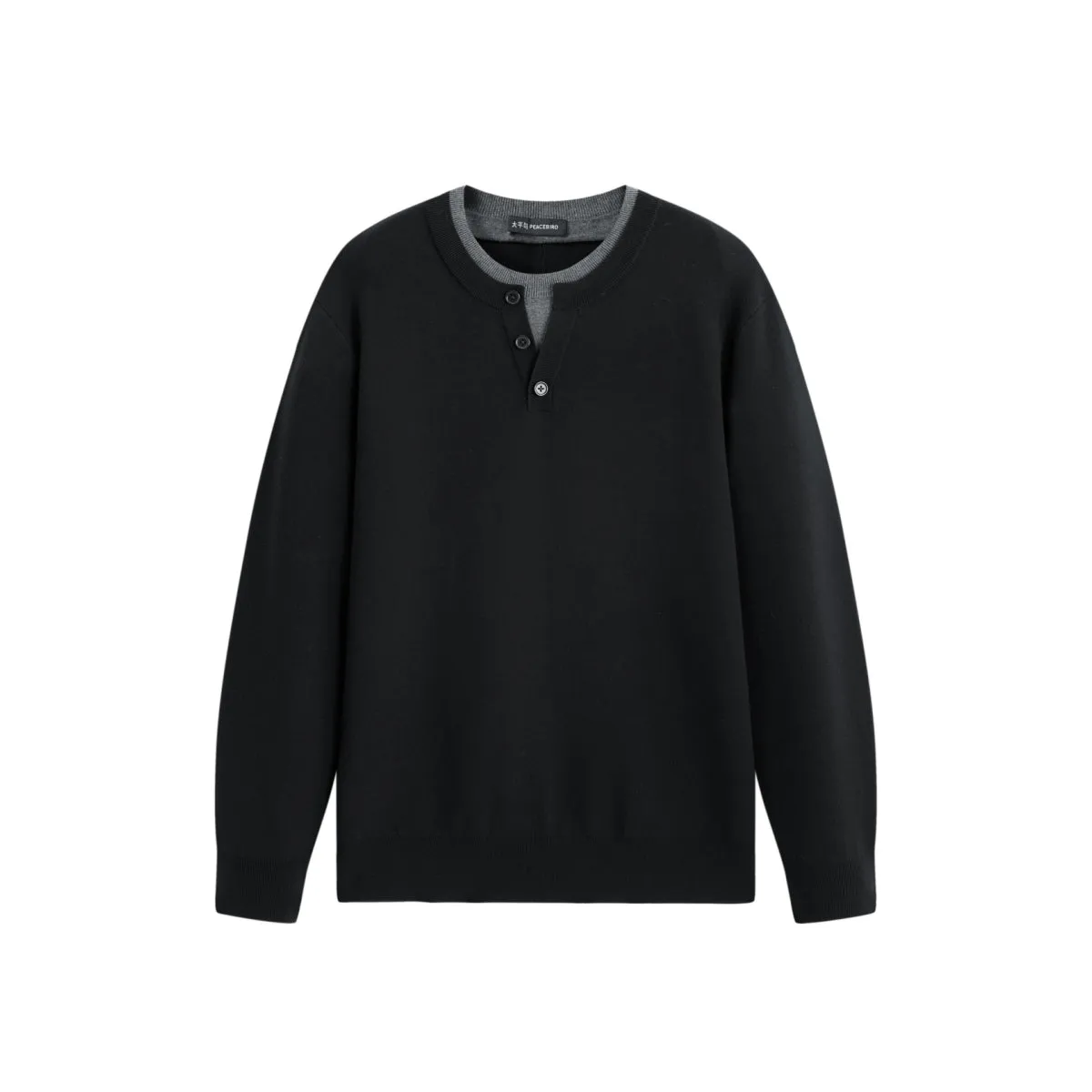 Men's Layered-Look Henley Knit Sweater sold by PEACEBIRD