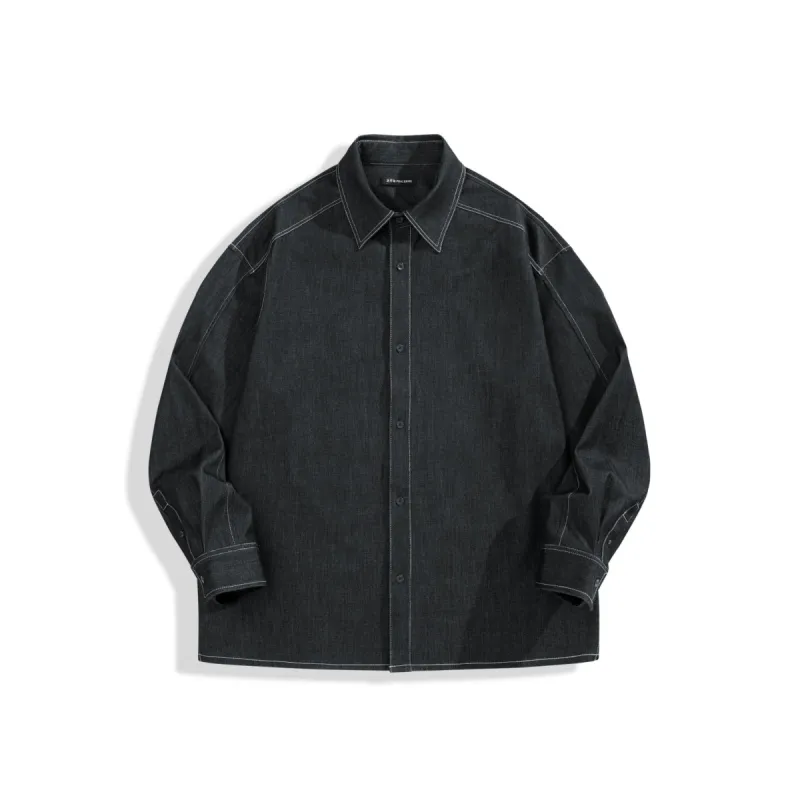 Men's Relaxed Contrast-Stitch Shirt made by PEACEBIRD