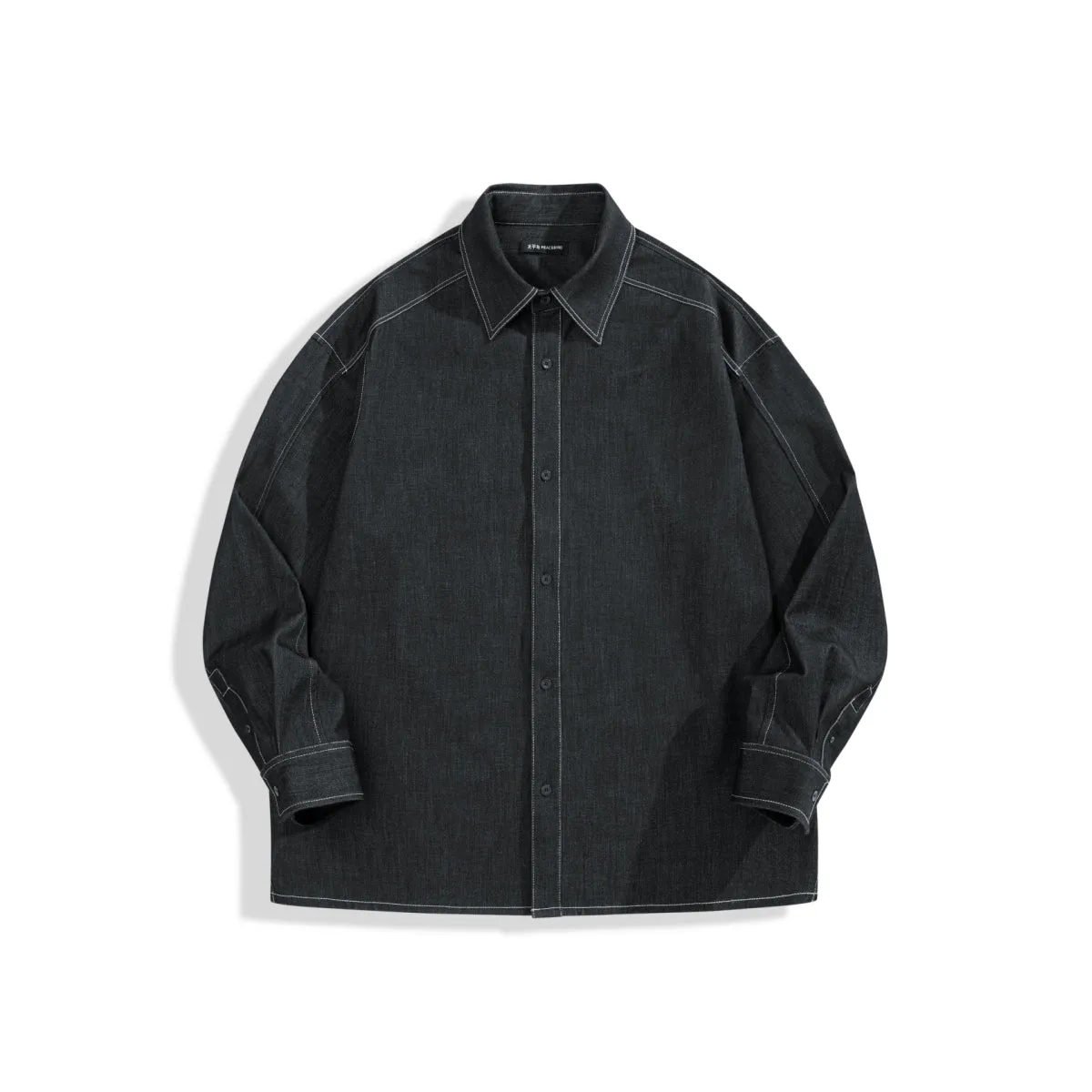 Men's Relaxed Contrast-Stitch Shirt sold by PEACEBIRD
