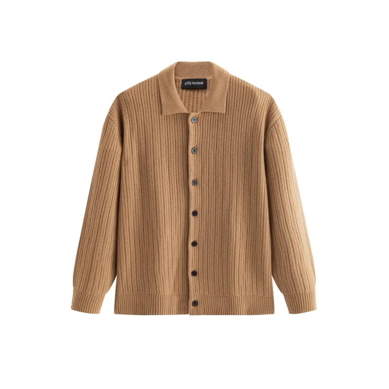 Men's Brown Textured Wool Knit Cardigan sold by PEACEBIRD