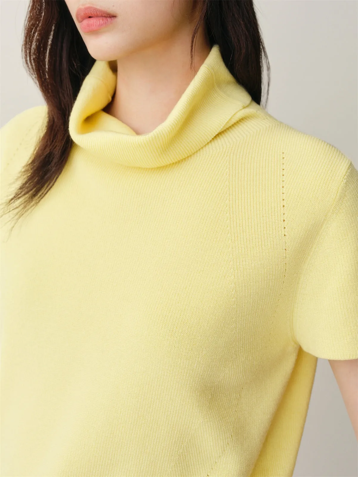 Women's Wool-Blend Drape-Neck Short-Sleeve Knit Top sold by PEACEBIRD product image thumbnail 5