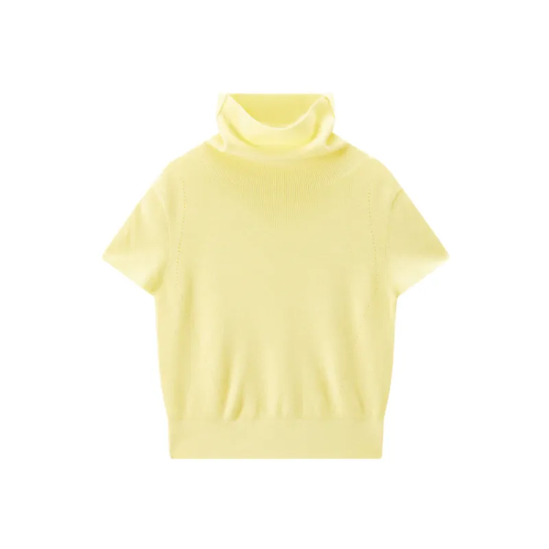 Women's Wool-Blend Drape-Neck Short-Sleeve Knit Top sold by PEACEBIRD