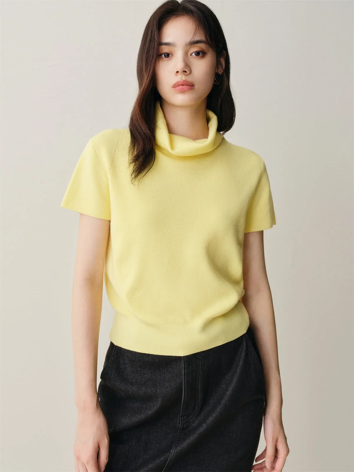 Women's Wool-Blend Drape-Neck Short-Sleeve Knit Top sold by PEACEBIRD product image thumbnail 2