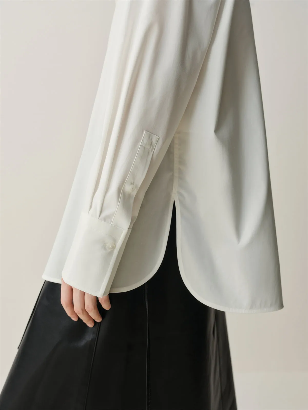 Women's Brushed Oversized Stand-Collar Shirt sold by PEACEBIRD product image thumbnail 5