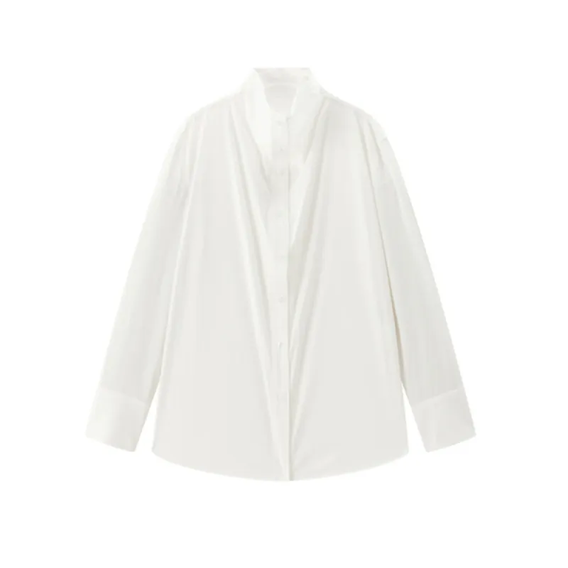 Women's Brushed Oversized Stand-Collar Shirt sold by PEACEBIRD