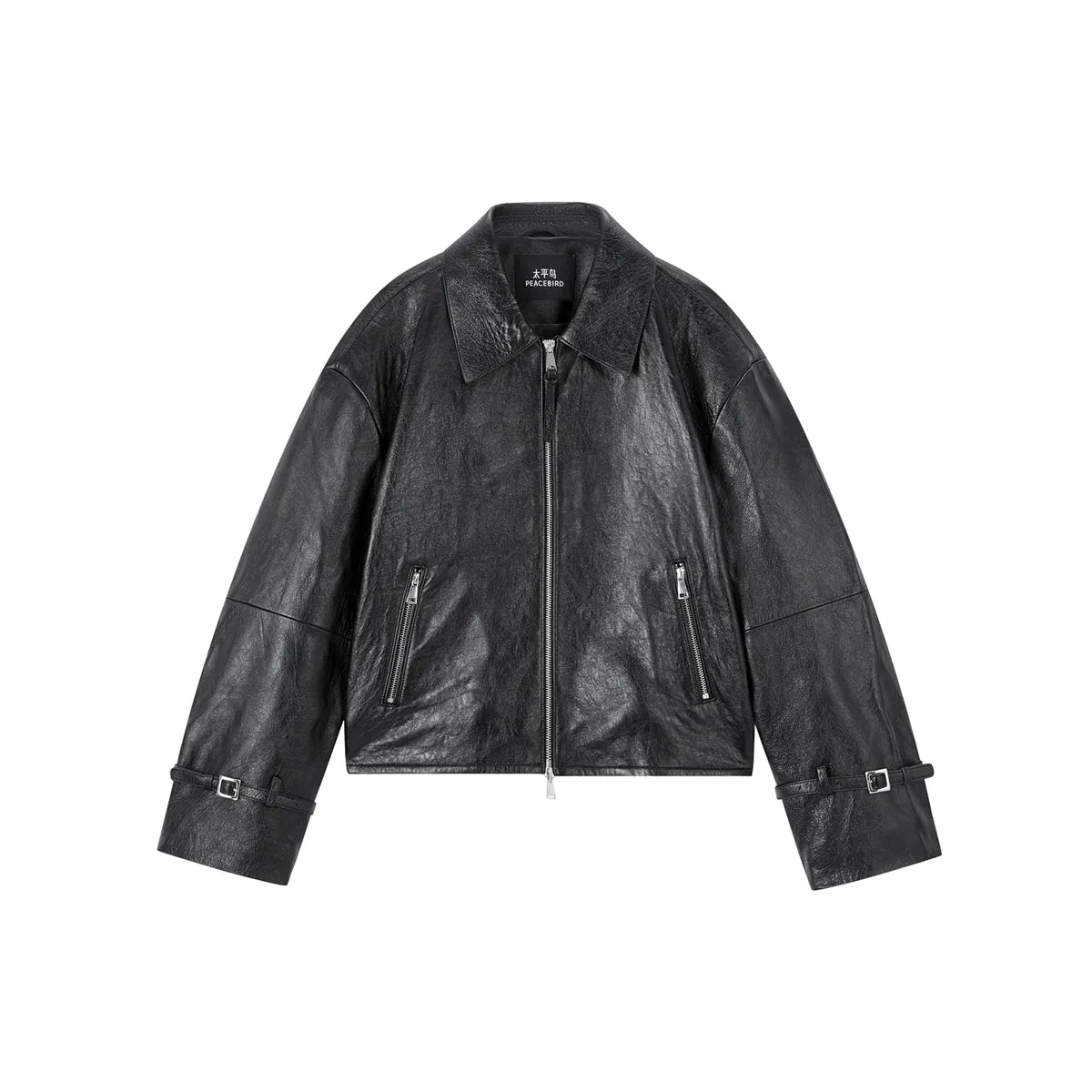 Women's Textured Moto Leather Jacket sold by PEACEBIRD