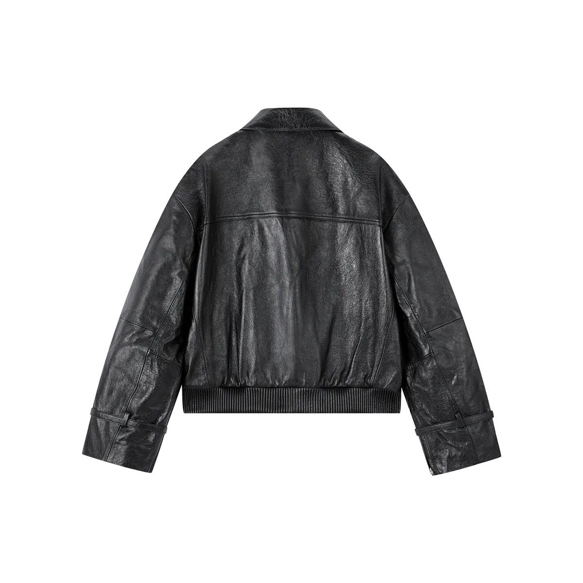 Women's Textured Moto Leather Jacket sold by PEACEBIRD product image thumbnail 4