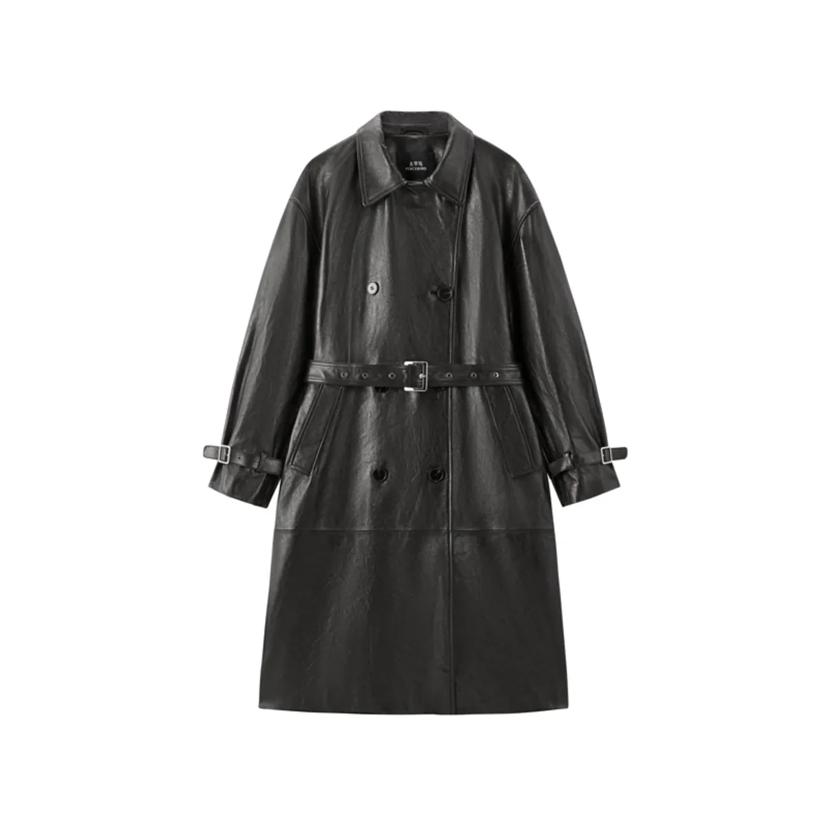 Women's Long Double-Breasted Leather Trench Coat sold by PEACEBIRD
