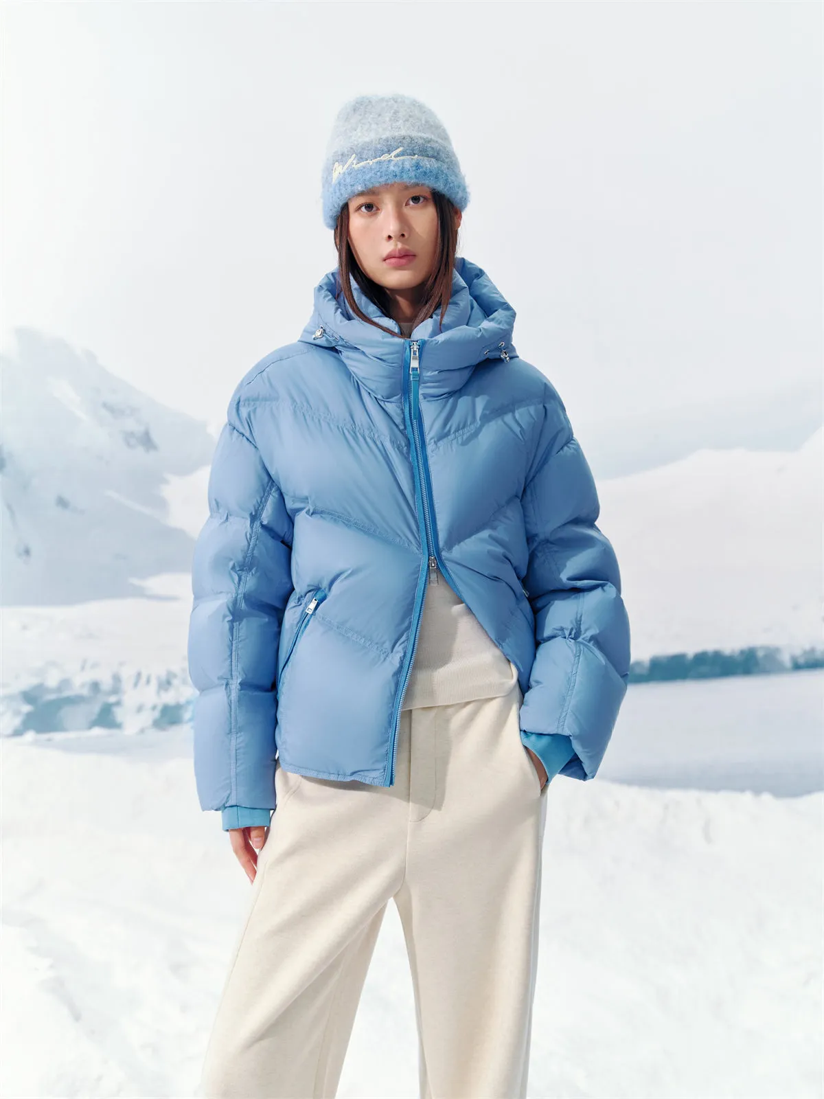 Women's Blue Cropped Puffer Jacket sold by PEACEBIRD product image thumbnail 3