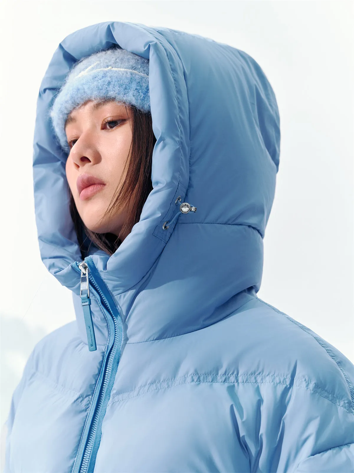 Women's Blue Cropped Puffer Jacket sold by PEACEBIRD product image thumbnail 4
