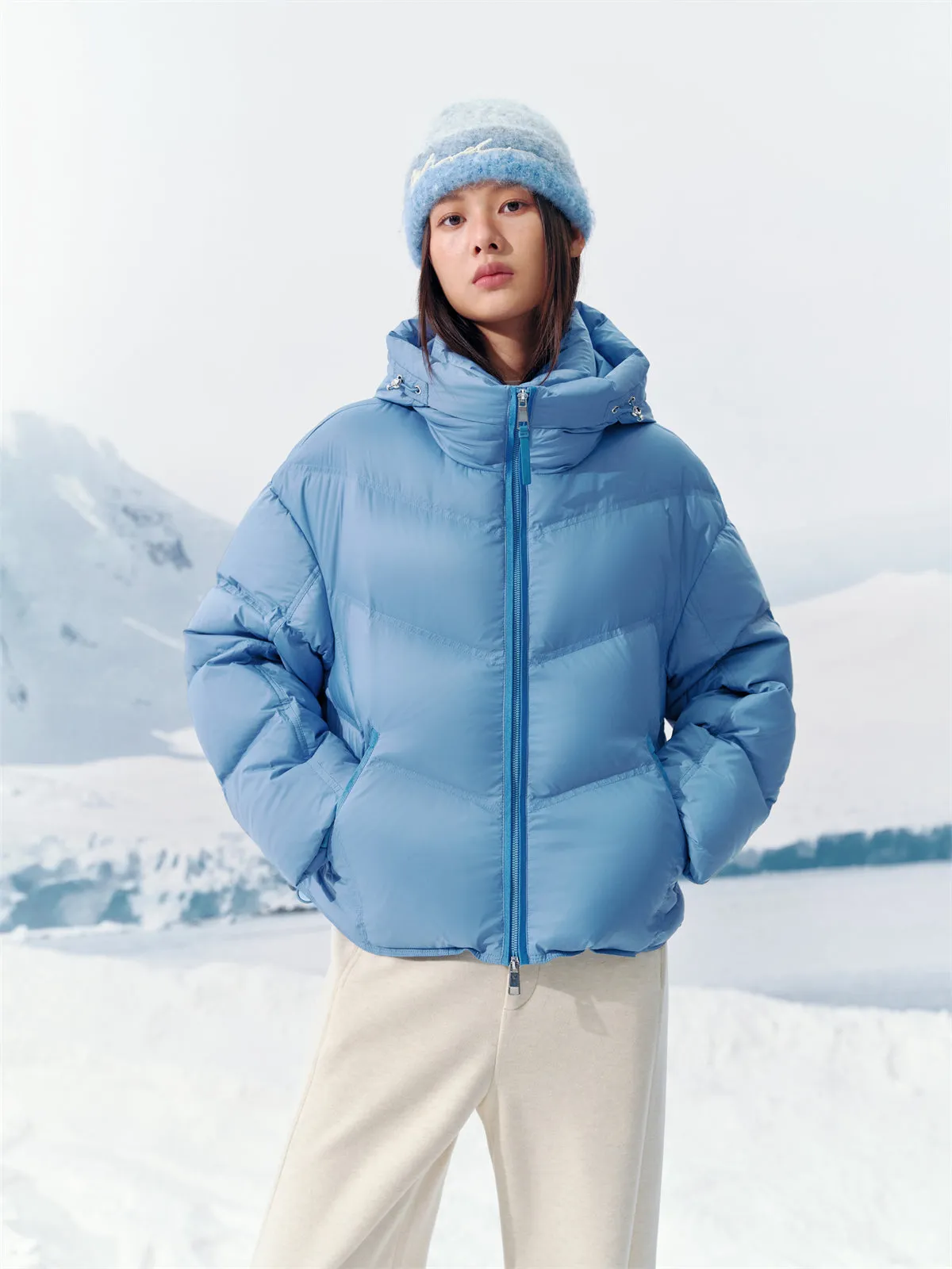 Women's Blue Cropped Puffer Jacket sold by PEACEBIRD product image thumbnail 2