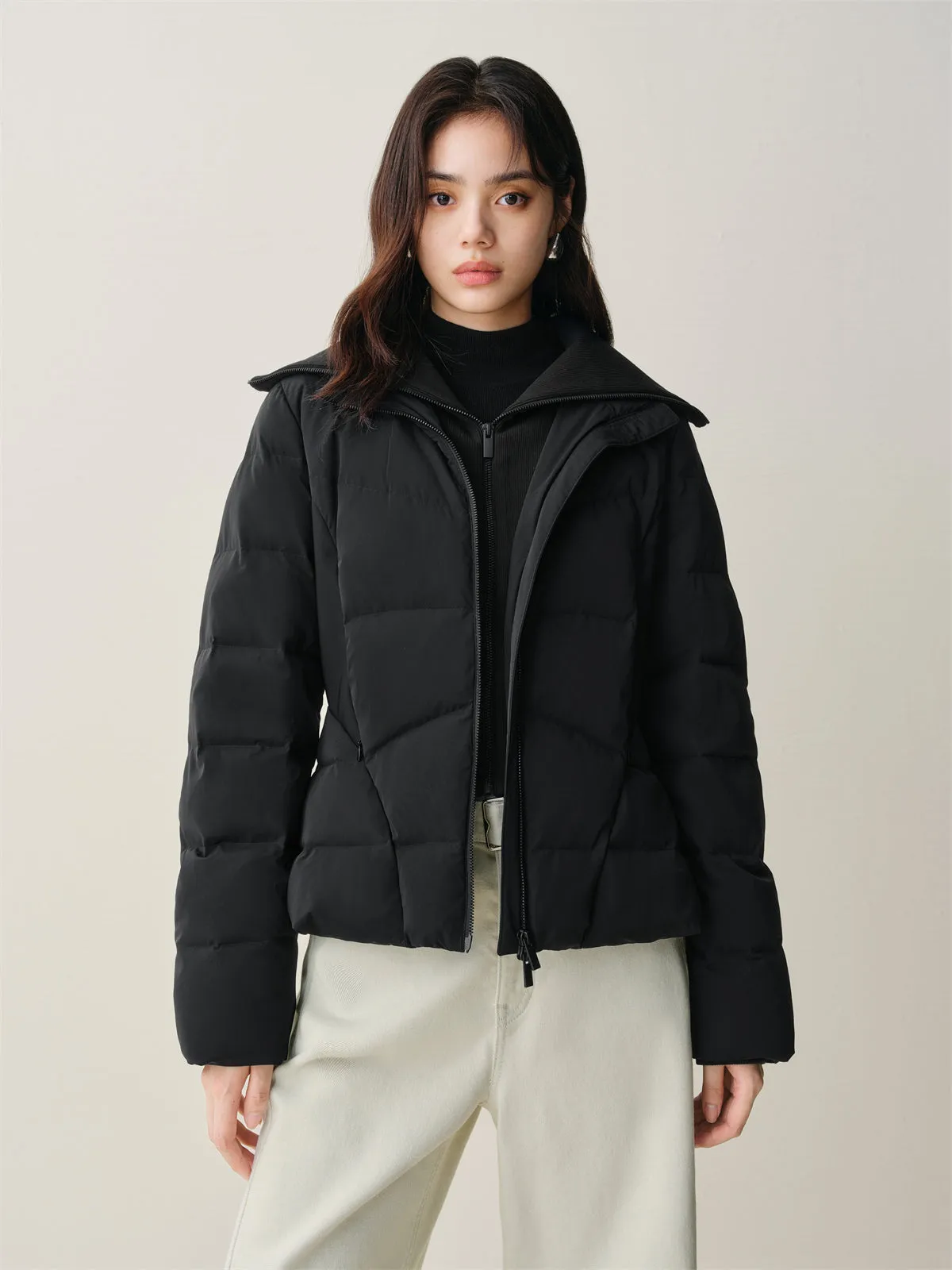 Women's Short Slim-Fit Down Jacket with Layered-Look Collar sold by PEACEBIRD product image thumbnail 4