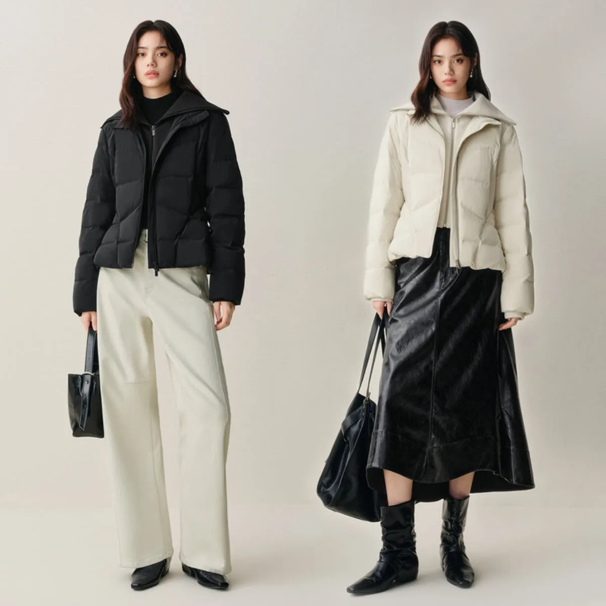 Women's Short Slim-Fit Down Jacket with Layered-Look Collar sold by PEACEBIRD product image thumbnail 2