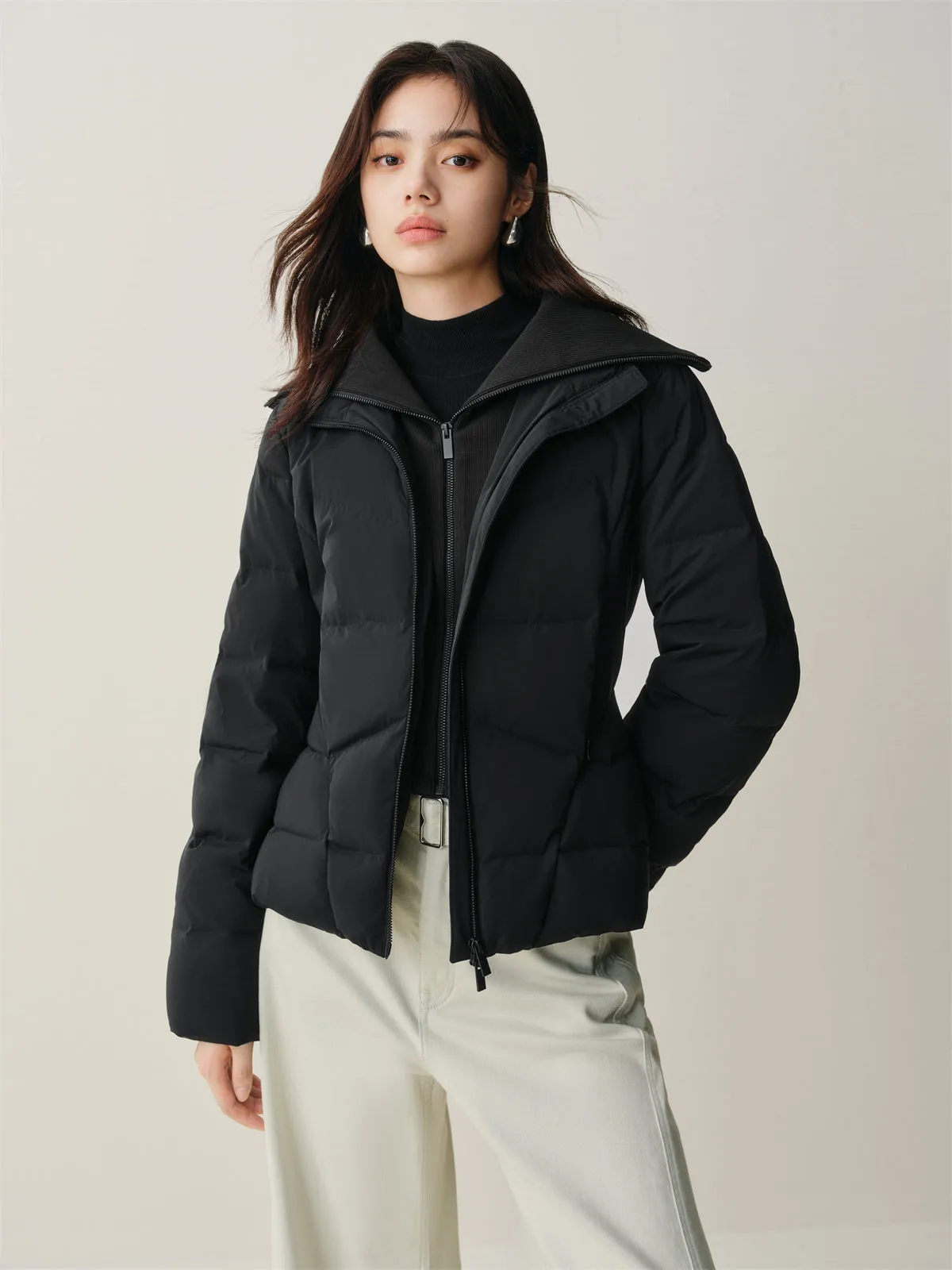 Women's Short Slim-Fit Down Jacket with Layered-Look Collar sold by PEACEBIRD product image thumbnail 5