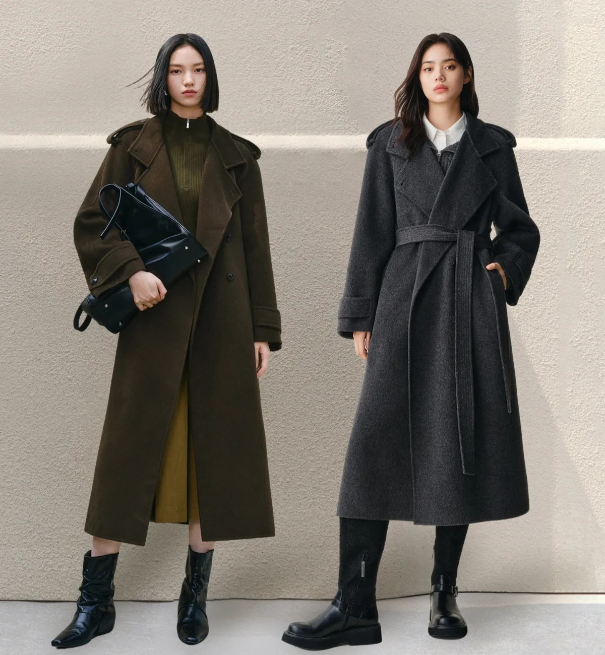Women's Double-Breasted Trench-Style Cashmere Coat sold by PEACEBIRD product image thumbnail 3