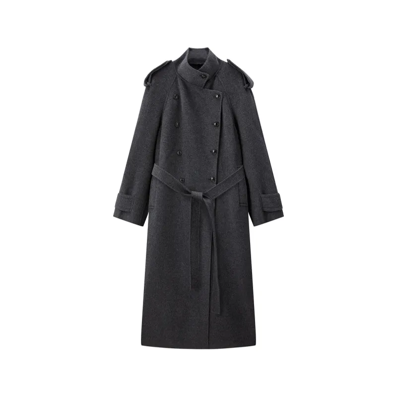 Women's Double-Breasted Trench-Style Cashmere Coat sold by PEACEBIRD
