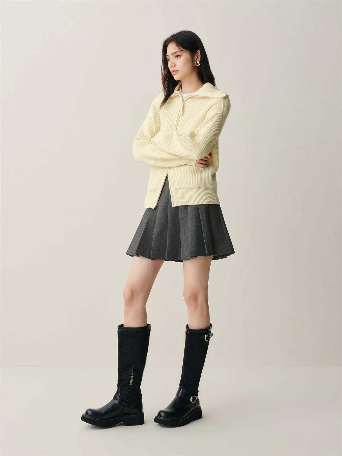 Women's Wool-Blend Pleated Short Skirt sold by PEACEBIRD product image thumbnail 5