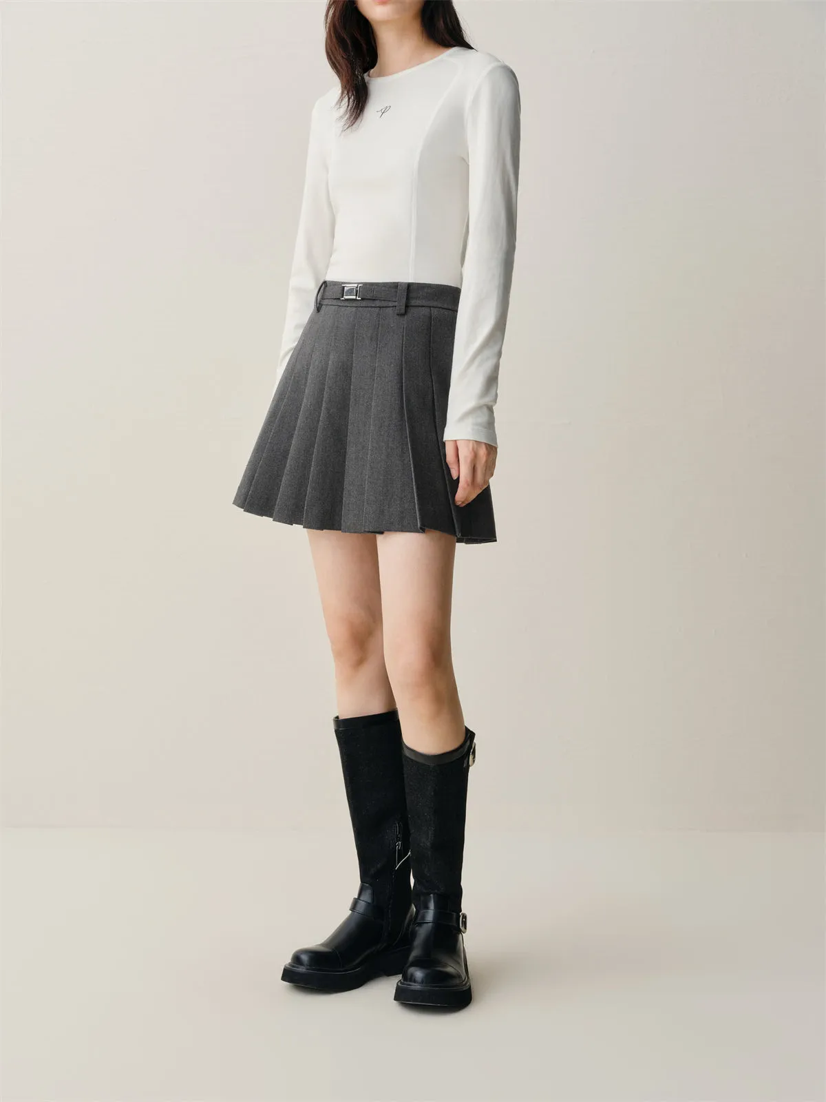 Women's Wool-Blend Pleated Short Skirt sold by PEACEBIRD product image thumbnail 3