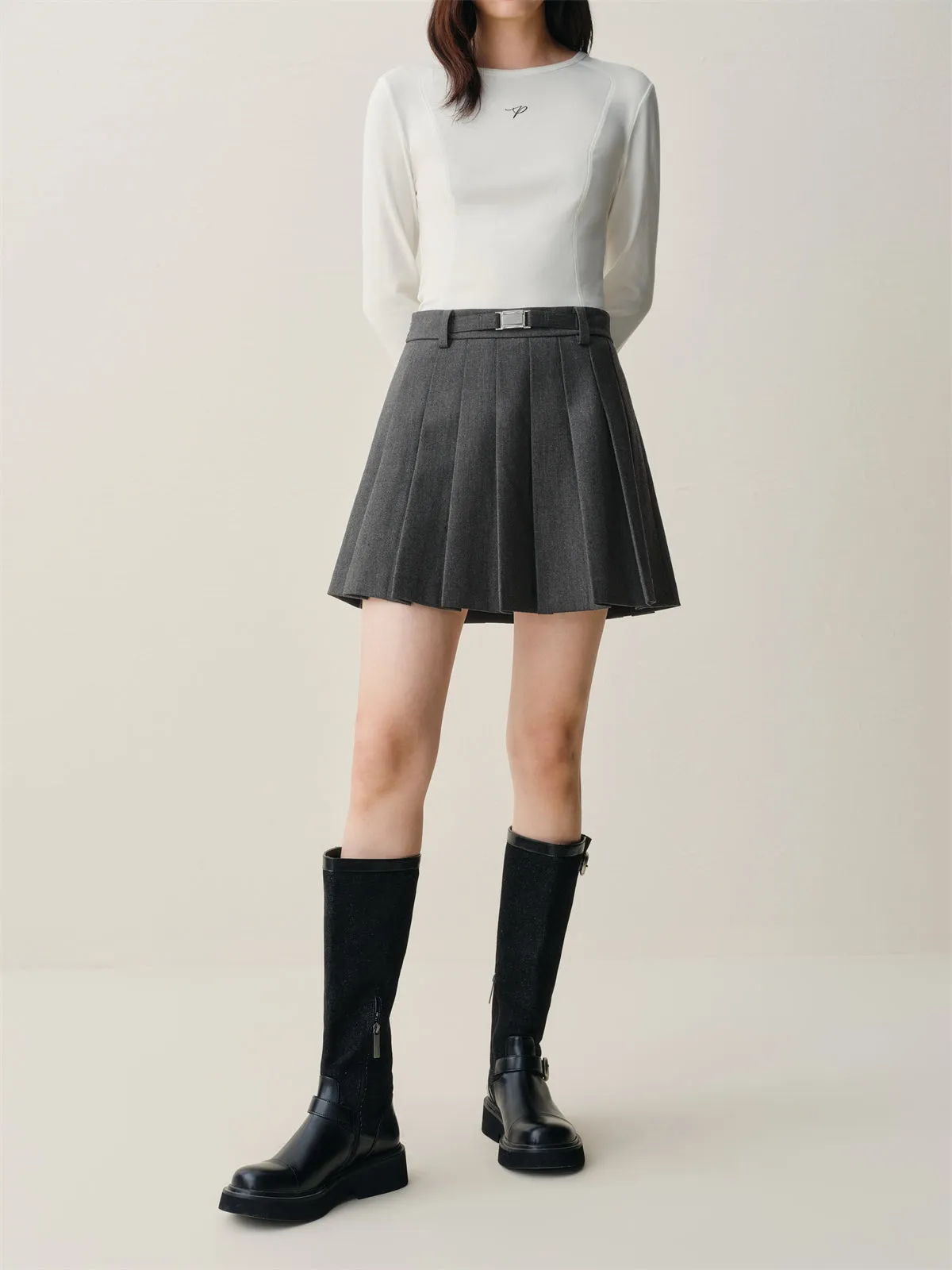 Women's Wool-Blend Pleated Short Skirt sold by PEACEBIRD product image thumbnail 2