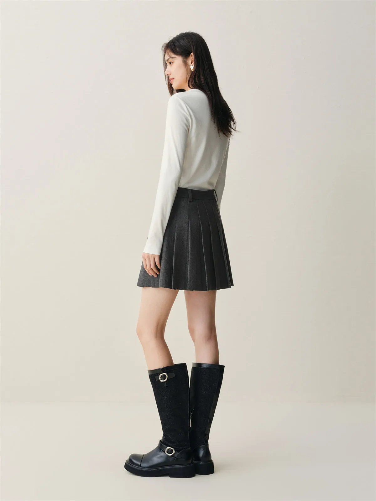Women's Wool-Blend Pleated Short Skirt sold by PEACEBIRD product image thumbnail 4