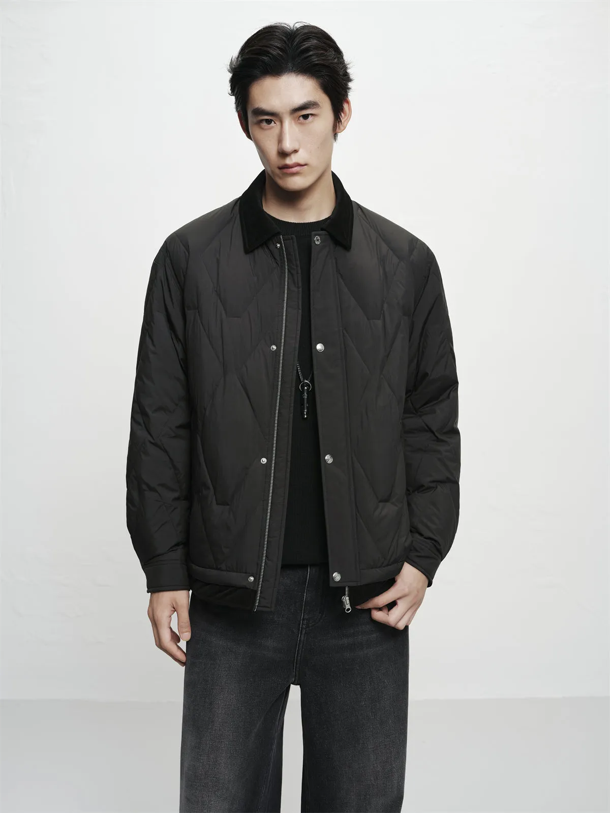 Men's Down Jacket with Corduroy Collar sold by PEACEBIRD product image thumbnail 3