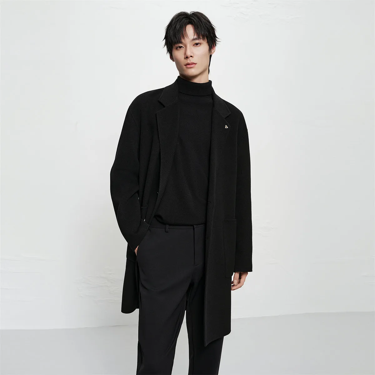 Men's Black Wool-Blend Coat sold by PEACEBIRD product image thumbnail 2