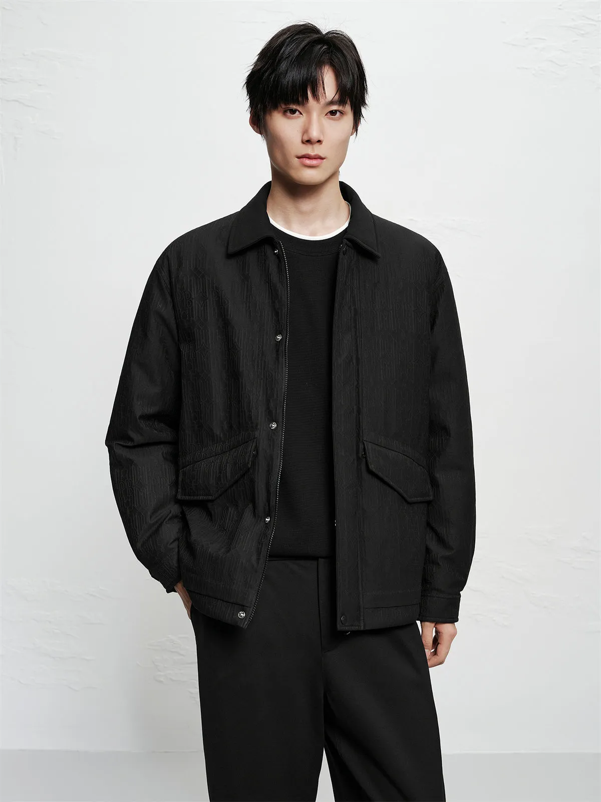 Men's Allover Black Tonal Jacquard Down Jacket sold by PEACEBIRD product image thumbnail 2