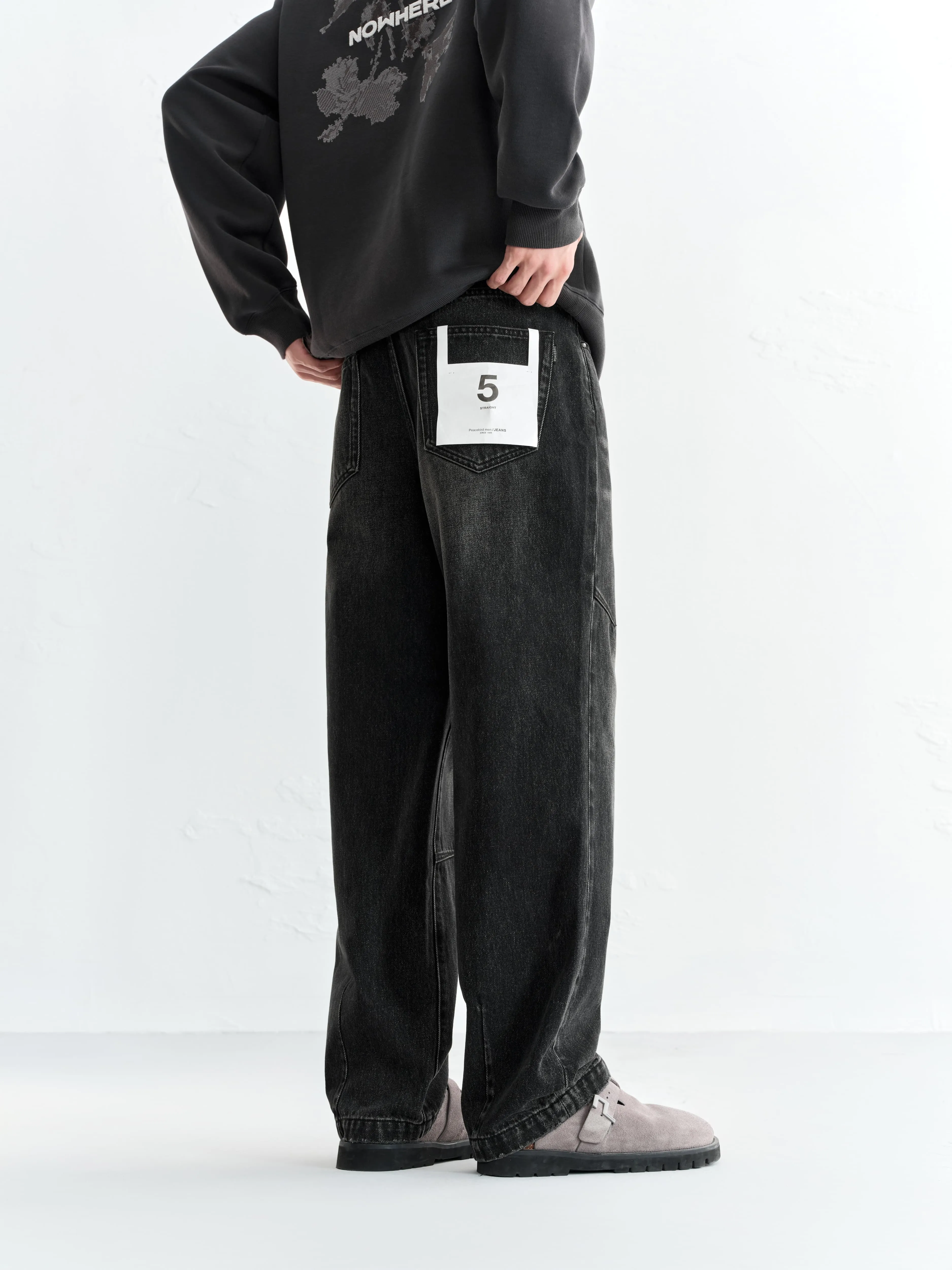 Men's Washed Distressed Straight Jeans sold by PEACEBIRD product image thumbnail 3