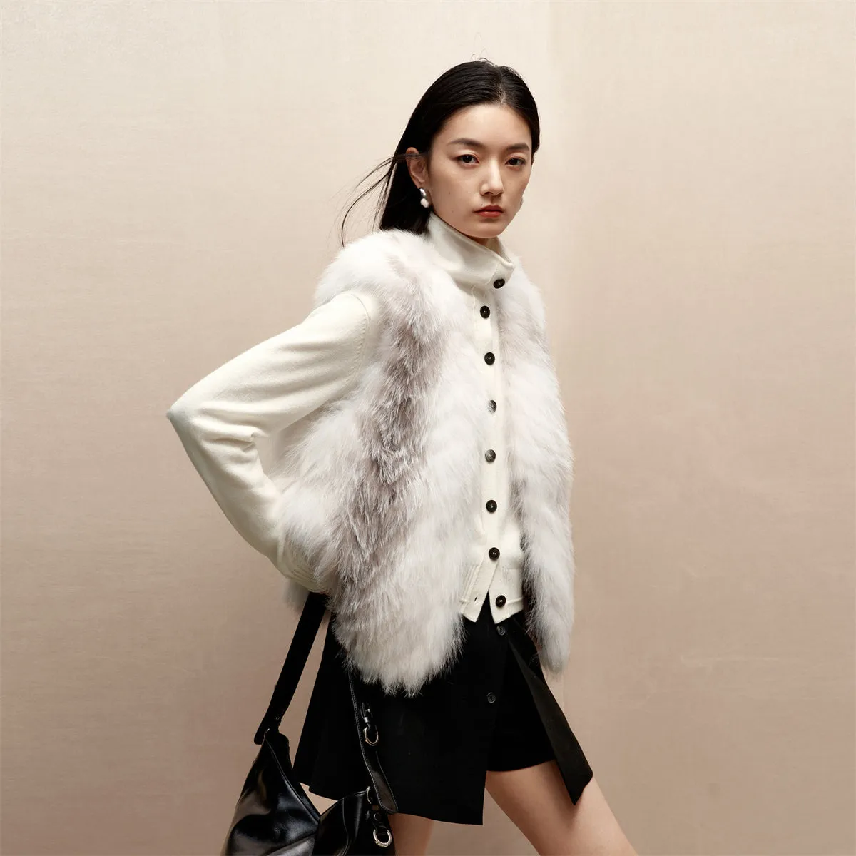 Women's Short V-Neck Fox Fur Vest sold by PEACEBIRD product image thumbnail 3