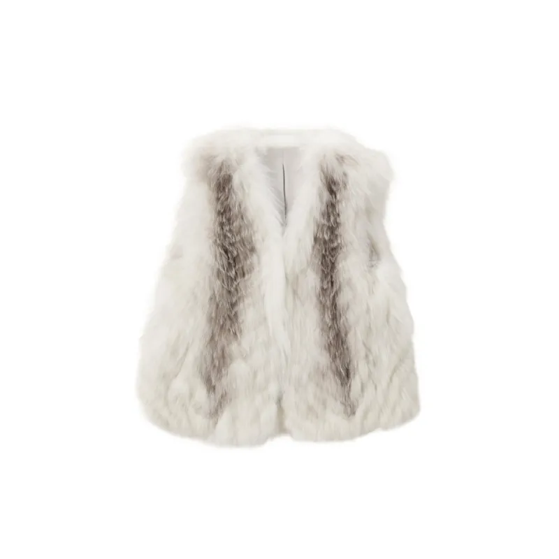 Women's Short V-Neck Fox Fur Vest sold by PEACEBIRD